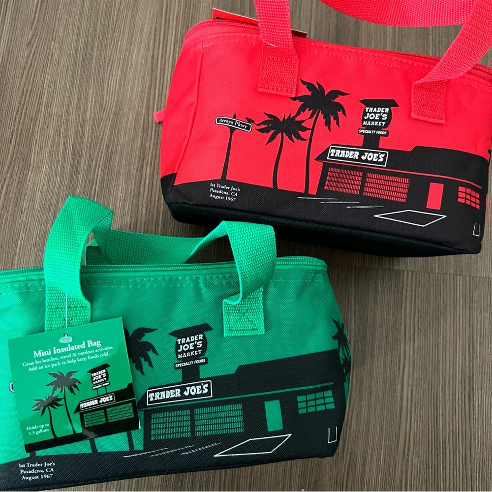 TRADER JOE’S MINI INSULATED BAGS RED & EMERALD